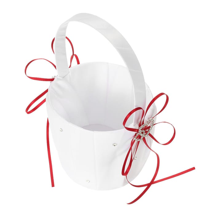 6 * 6 inch dubbel hart satijnen ringkussen en bruiloft bloemenmeisje mand set met