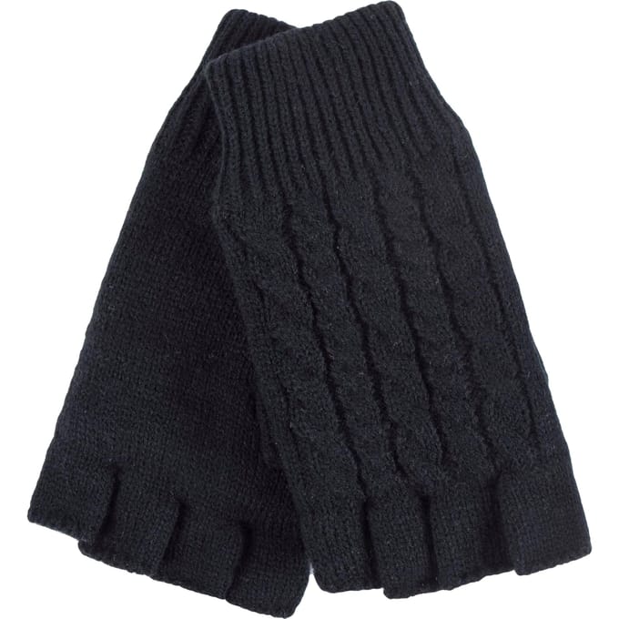 Heat Holders - Kabelgebreide dameshandschoen zonder vingers - Zwart