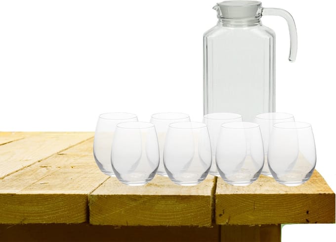 Excellent Houseware karaf schenkkan glas 1700 ml met 8x stuks Oval drinkglazen 390 ML