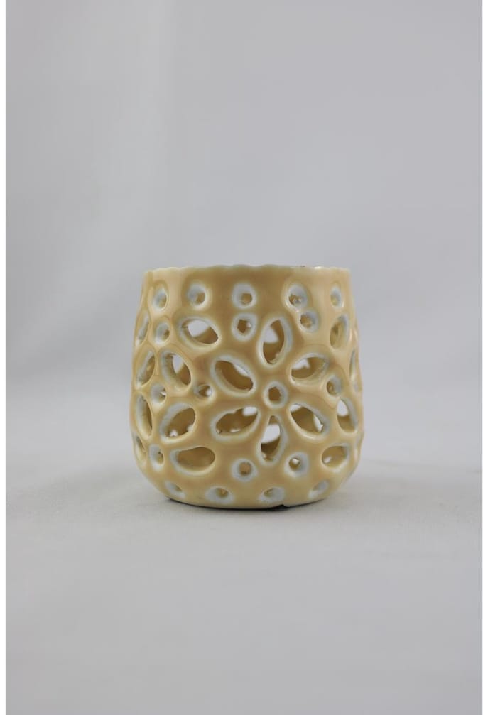Waxinelichthouder beige 8x8x7cm