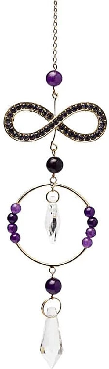Suncatcher infinity met amethist en kristal – ± 31 cm
