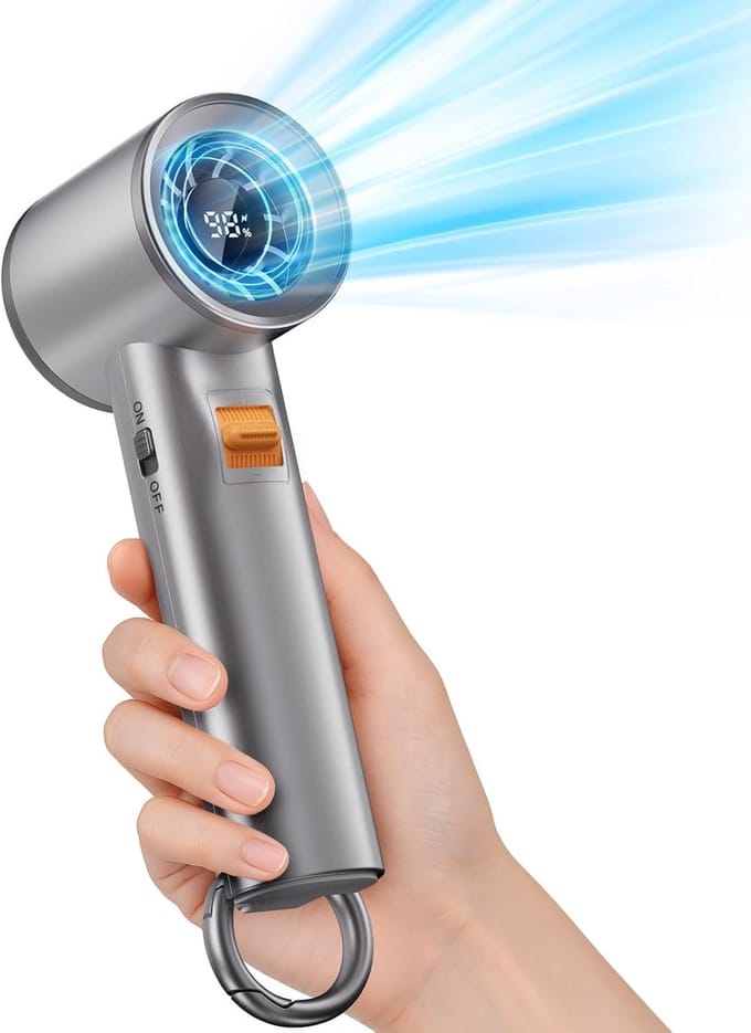 Handventilator - Mini Ventilator - Draagbare Ventilator - Oplaadbare Turbo Ventilator - 3000mAh Batterij - 100 Snelheden - Digitaal Display - USB-C - Sterrengrijs