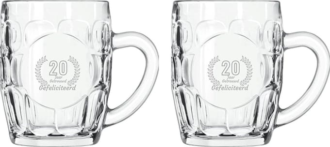 Gegraveerde set Bierpullen 55cl Gefeliciteerd 20 jaar getrouwd