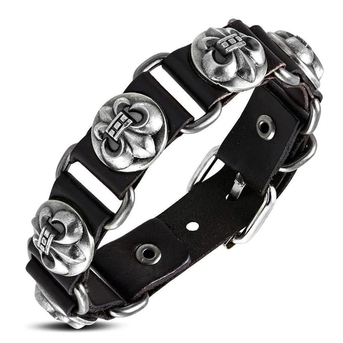 Amanto Armband Djorel Brown - Leer - Stud Fleur De Lis - 20mm - 22cm