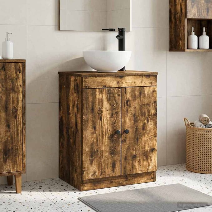 vidaXL - Badkamer - Vanity - met - Wastafel - Gerookt - eiken - 54 - x - 35 - x - 83 - cm