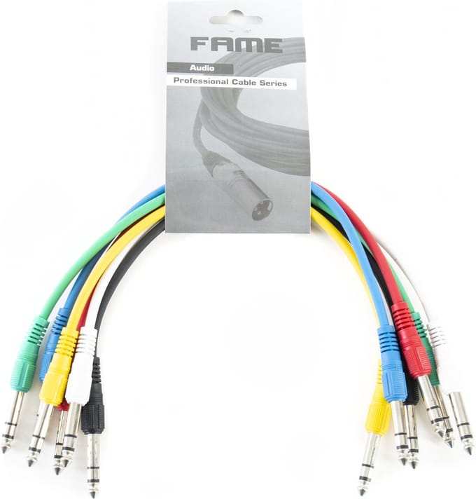 MUSIC STORE Patchkabel,0,3m, stereo,recht 6er-pakket, kleuren - Stereo patch kabel