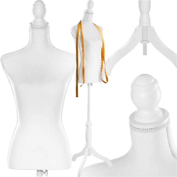 tectake® Damesbuste - Paspop - Kleermaker Dummy - Buste Torso met Houten Standaard - Etalagepop - In Hoogte Verstelbaar: 133 – 168 cm