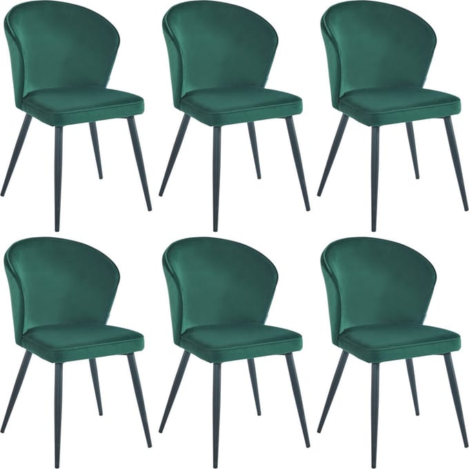 Colenis® - Curve Eetkamerstoel - Set Van 6 - Groen - Velvet - Zwarte Poten
