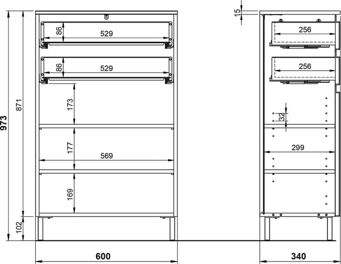 Opbergkast Samos Eiken - Wit - Breedte 60 cm - Hoogte 97 cm - Diepte 34 cm