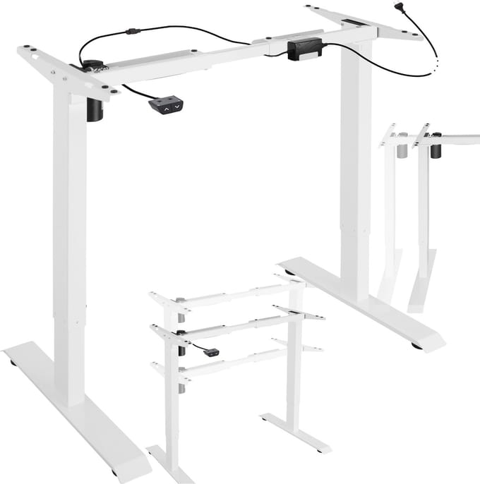 tectake® Elektrisch in hoogte verstelbaar bureauframe - Tafelframe - Bureauframe van staal - Variabele framebreedte - 85-129 x 65 x 71-121 cm - Draagvermogen 70 kg - Wit
