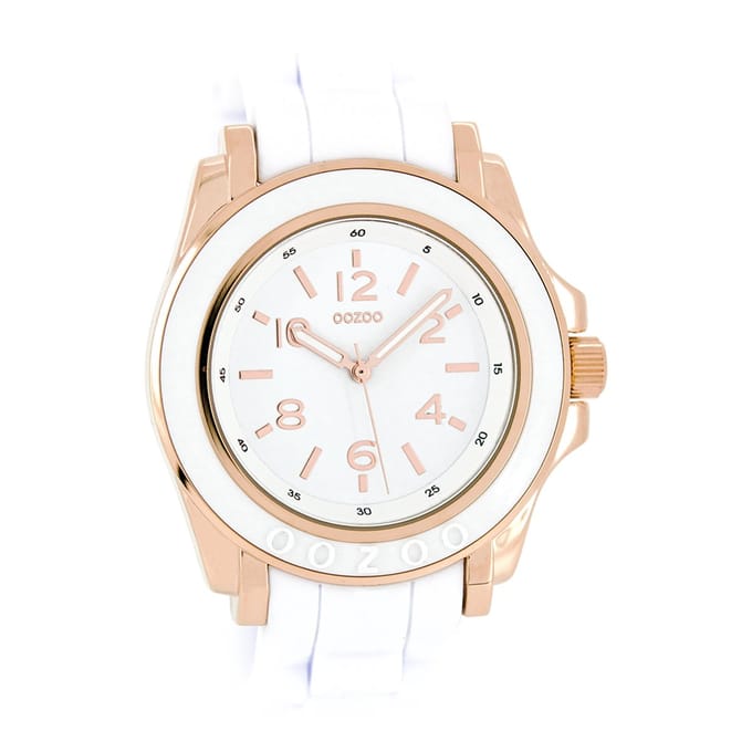 OOZOO Timepieces - Rosé goudkleurige horloge met witte rubber band - C4916