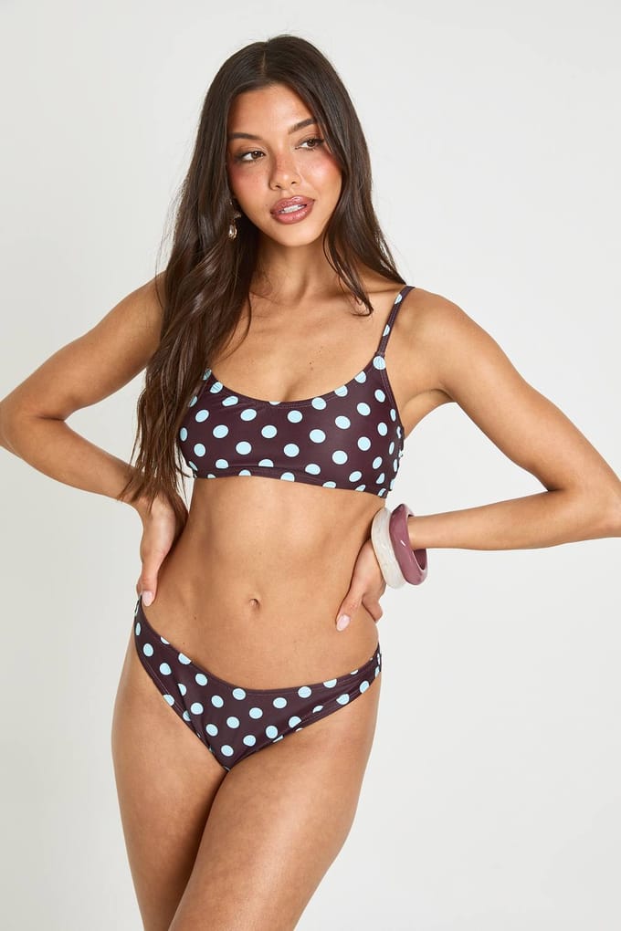 boohoo Dames Polkadot Essentials Slip Bikinibroekje | Chocoladebruin | Maat: 42