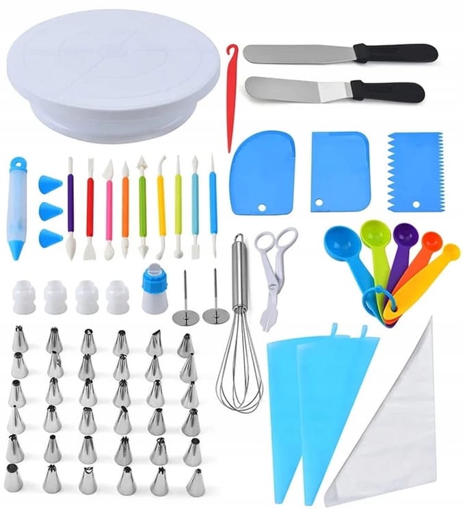 Uitgebreide Taartdecoratieset (66 Delen) met Draaiplateau