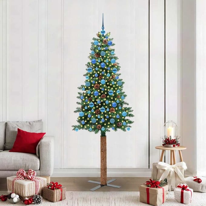 vidaXL - Slanke - Kerstboom - Groen - 210 - cm - PVC - en - massief - dennenhout