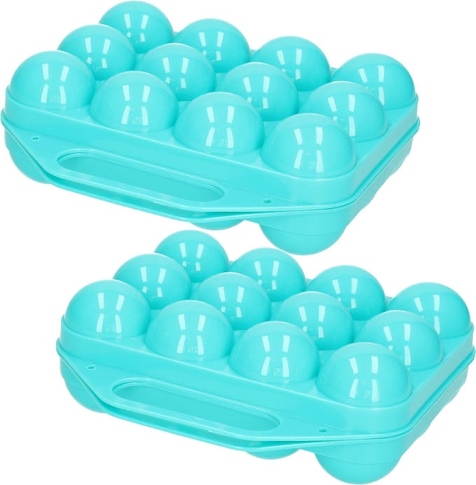 Plasticforte Eierdoos - 2x - koelkast organizer eierhouder - 12 eieren - blauw - kunststof - 20 x 19 cm