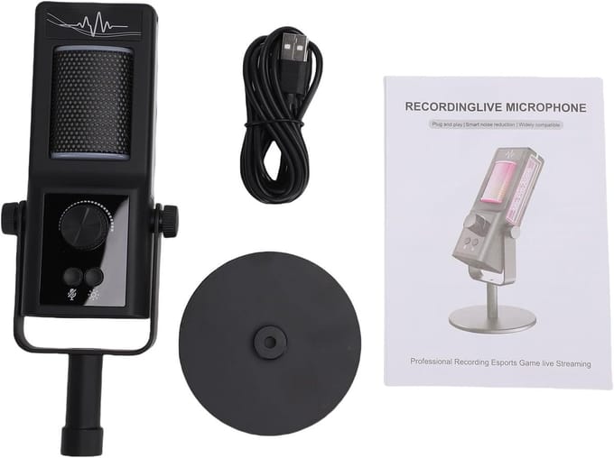 Desktop Microfoon - Condensator Microfoon - Streaming Gaming Opname - RGB Verlichting Ruisonderdrukking - 25 x 11.5 x 8.5 cm