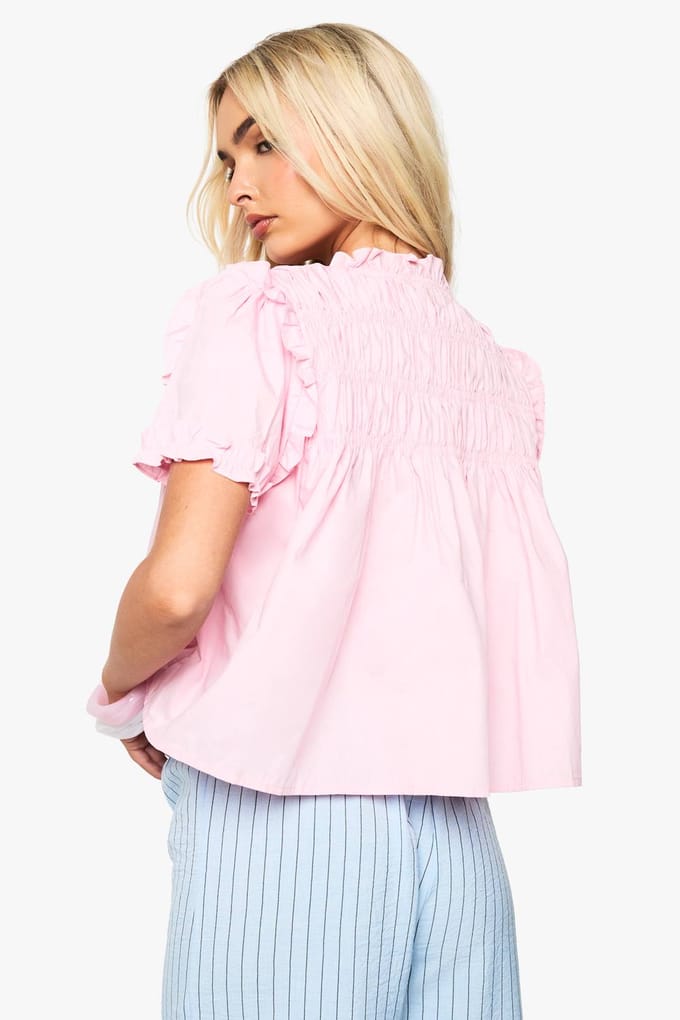 boohoo Dames Gerafelde Poplin Smock Top | Pink | Maat: 12
