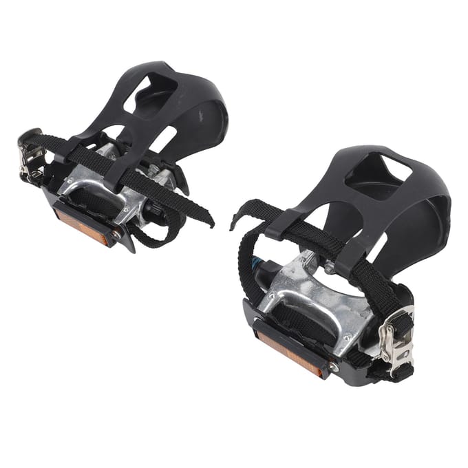 1 Paar Hometrainer Pedalen Aluminium Hometrainer Pedalen met Teenklem en Riemen 916 black