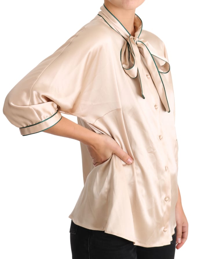 Dolce & Gabbana Beige Riem Zijde Rekbare Top Blouse