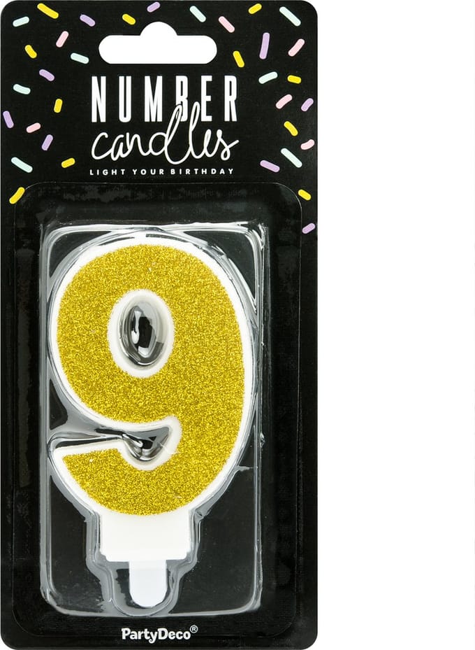 PartyDeco Cijferkaars 9 Goud 7cm
