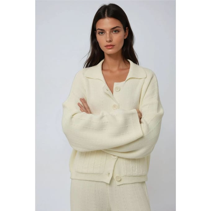 Getextureerde Trui Cardigan met Knopen