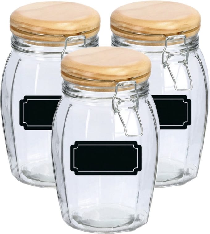 Weckpotten/inmaakpotten - 6x - 1.2L - glas - met beugelsluiting - incl. etiketten