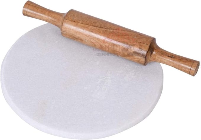 Marmeren Chakla - Deegroller set - Brood bakken - Massief marmer - Ronde vorm - Wit