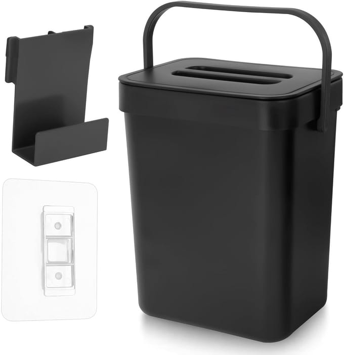Keukenafvalemmer - Compostbakje - Afval scheiden - Met deksel - 3 Liter - Zwart