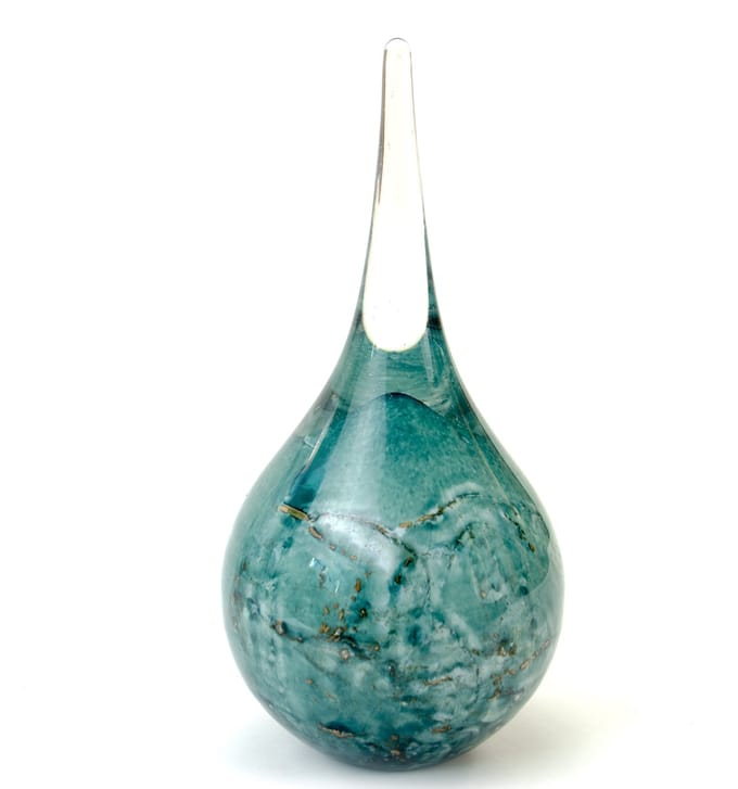 Loranto - Mini Urn - Druppel - Turquoise met Bladgoud - Urn van glas