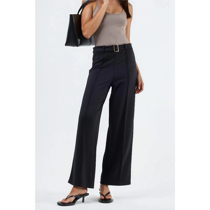 Hoge Taille Rechte Broek met Ceintuur