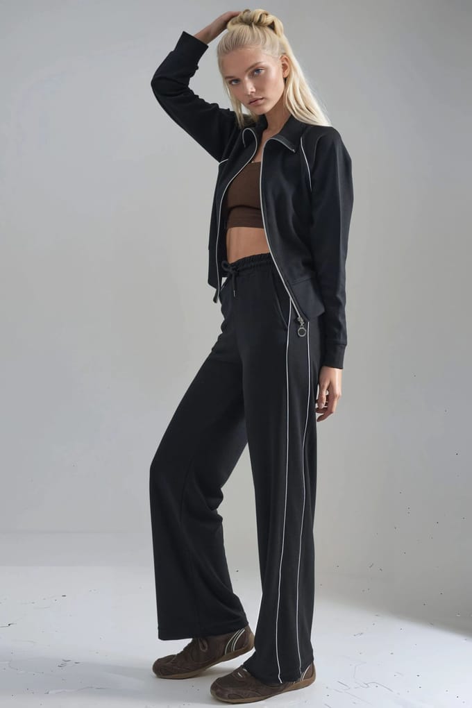 Modal Touch Gebreid Sweatshirt en Broek Set met Rits