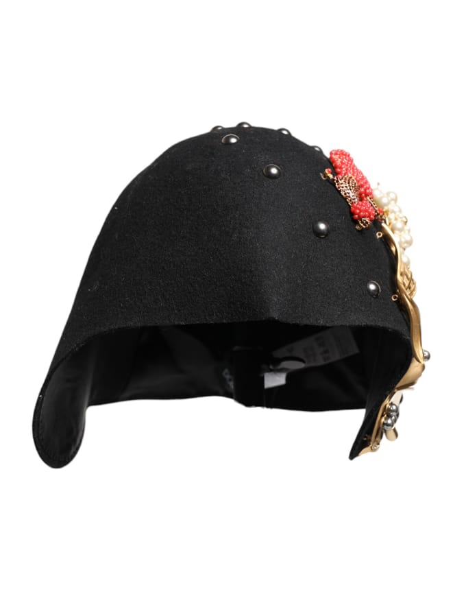 Zwarte Wol Multicolor Versierde Cloche Hoed
