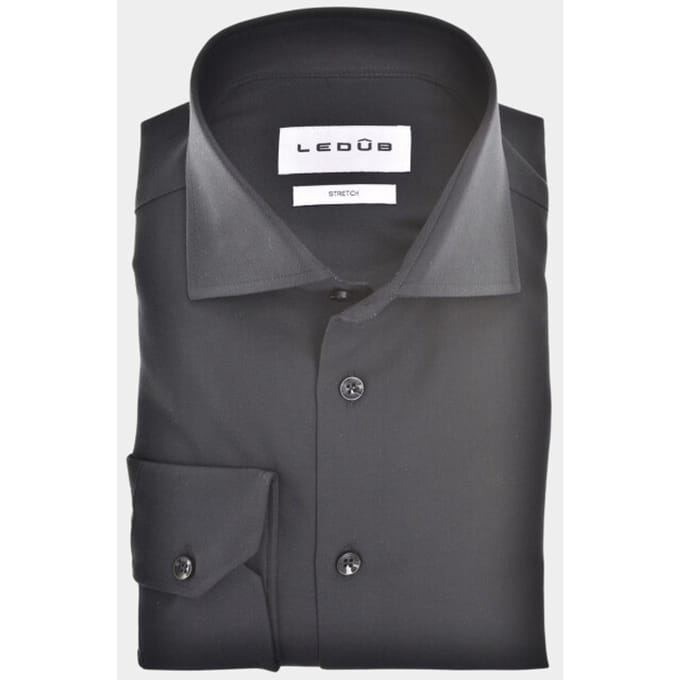 Ledub modern fit overhemd - popeline - zwart - Strijkvriendelijk - Boordmaat: 43