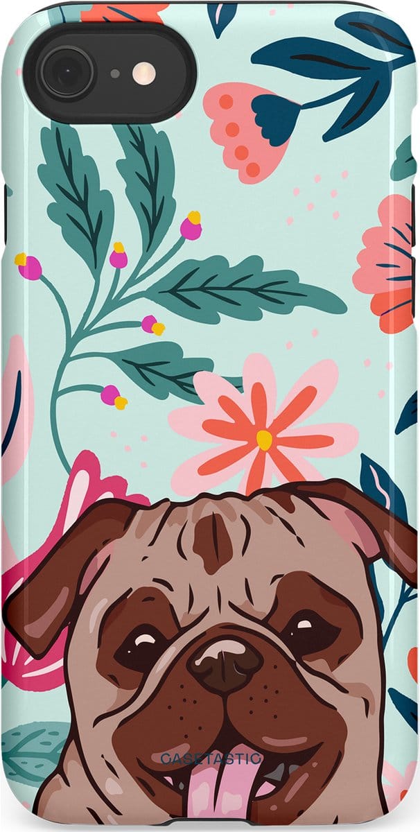Casetastic hoesje geschikt voor Apple iPhone SE / Apple iPhone 7 / Apple iPhone 8 - Dubbellaagse bescherming - Mopslik - Fashion Case - Lichtgrijs Taupe Wit Petrol