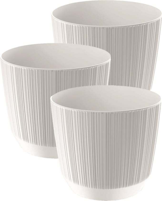 Prosperplast Plantenpot - 3x stuks - stripe - wit - kunststof - D15xH13 cm - voor binnen/buiten