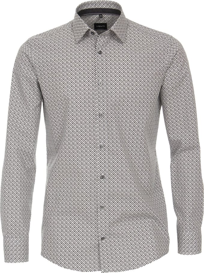 VENTI modern fit overhemd - popeline - antraciet dessin - Strijkvriendelijk - Boordmaat: 37