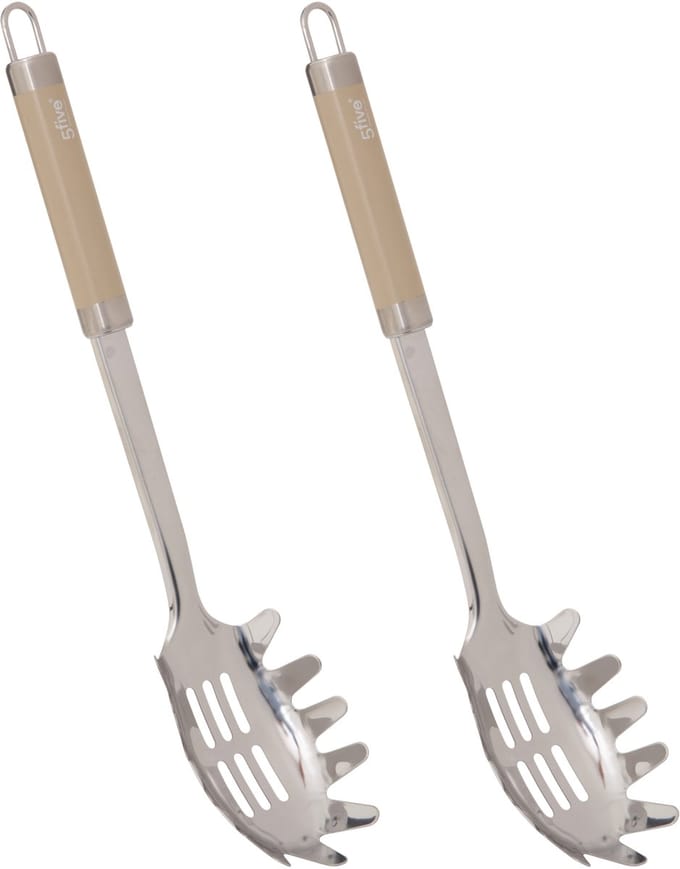 5Five pastalepel Paris - 2x - 32 cm - RVS - aluminium - beige/zilver - keukengerei - lepel