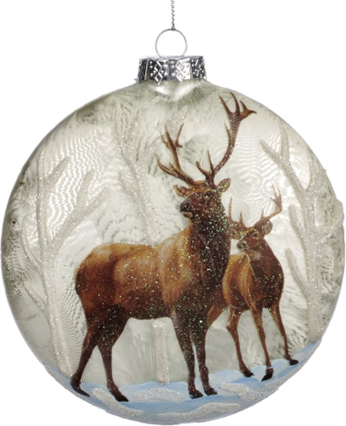 Goodwill Kerstbal Herten in Sneeuw Wit-Bruin 13,5 cm