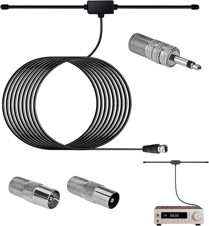 Radio Antenne - FM DAB - Betere Ontvangst - Universele Adapters - 3 Meter Kabel - Zwart