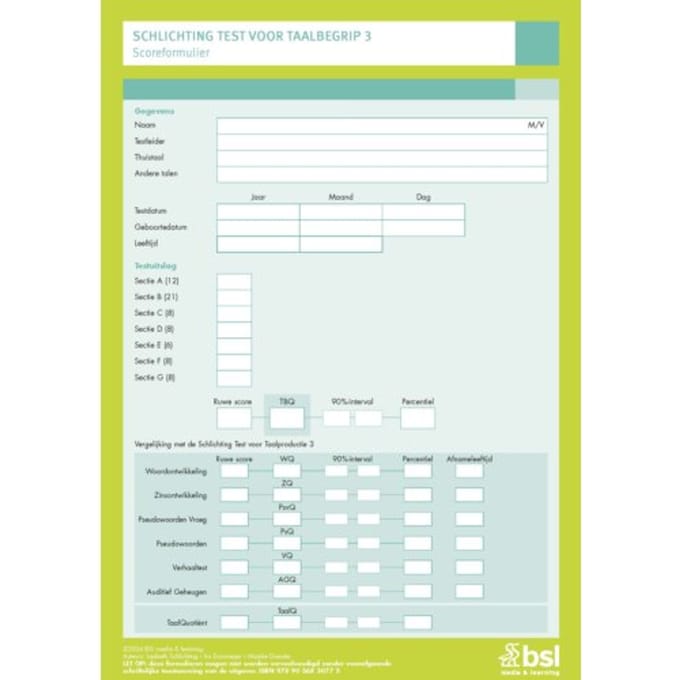 Schlichting Test Voor Taalbegrip 3 - Scoreformulieren - L. Schlichting