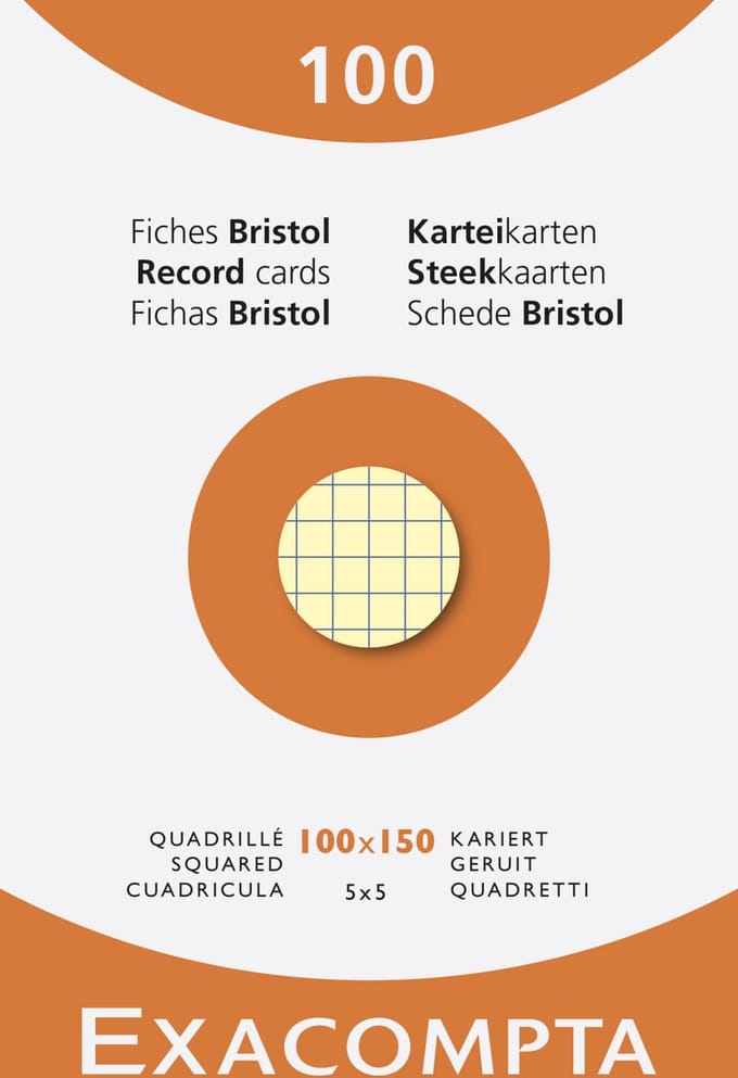 Exacompta 10x etui 100 steekkaarten bristol - geruit 5x5 niet geperforeerd 100x150mm - Geassorteerd - 13272E