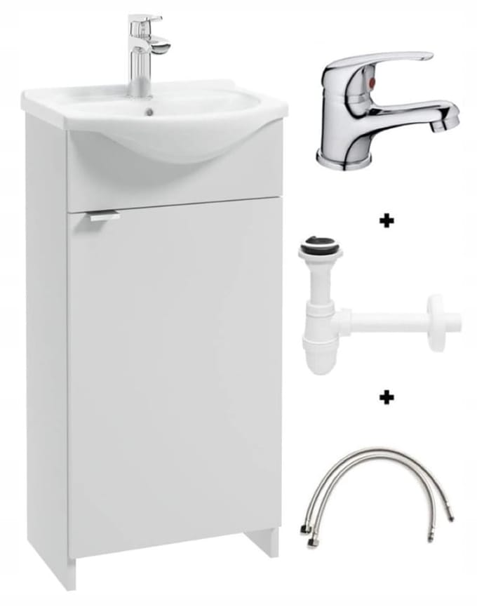 Deftrans Kredo Serie - Badkamermeubel - 40 cm - Wit - Staand - Met Sifon en Kraan