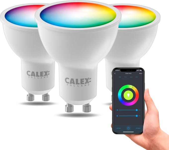Calex Slimme Lamp - Set van 3 stuks - Wifi LED Verlichting - GU10 - Smart Lichtbron - Dimbaar - RGB en Warm Wit - 4.9W