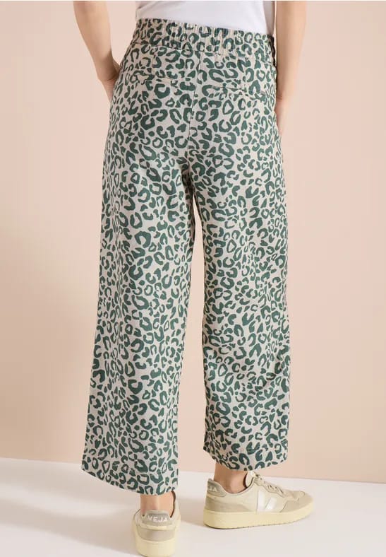 7/8 Wide Legs broek van linnenmix met luipaardprint