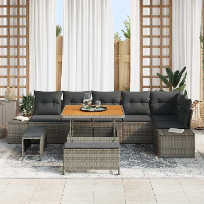 vidaXL - Tuinbank - Set - 9 - st - 8-Aantal - zitplaatsen - Grijs - Poly - rattan