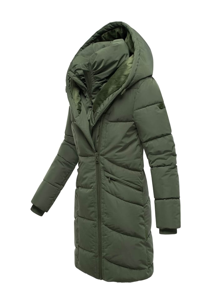 Marikoo dames gewatteerde mantel Virenaa met layer-look & fleecevoering
