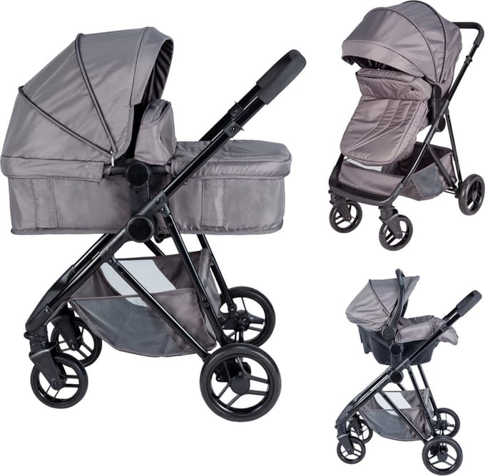 Bebies First Combi 3 in 1 Kinderwagen Optima- Grijs - Inc. Reiswieg, Zitting & Autostoel