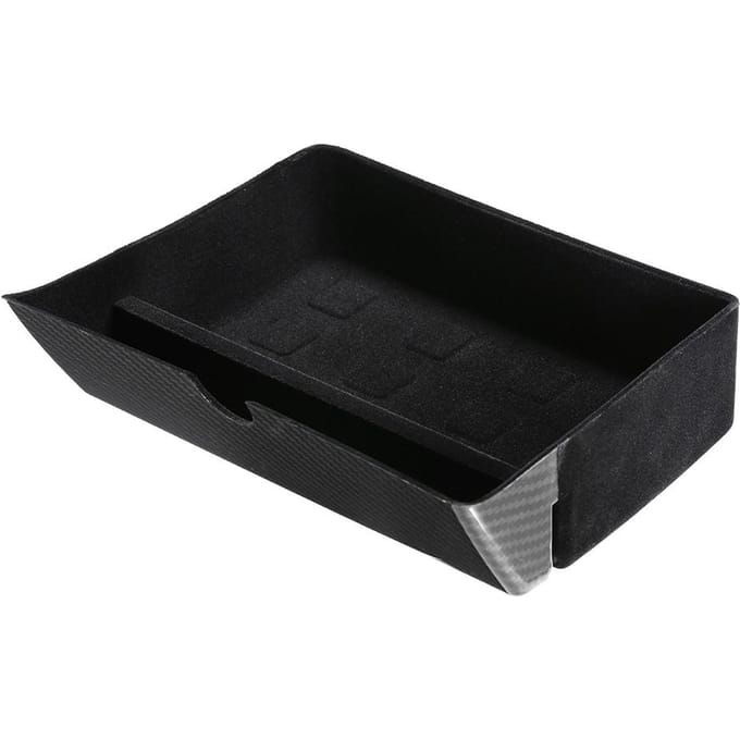 Opbergvak Koolstofvezel Middenconsole Lade Lade voor Tesla Model S / X 2012-2019 black