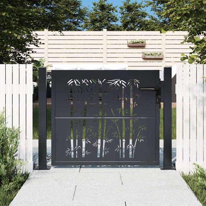 vidaXL Poort met bamboe-ontwerp 100x100 cm staal antracietkleurig