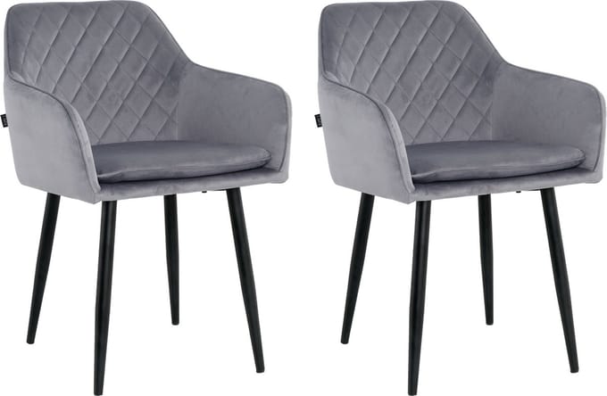 Lina® Noble Eetkamerstoelen - Grijs - Set van 2 - Velvet